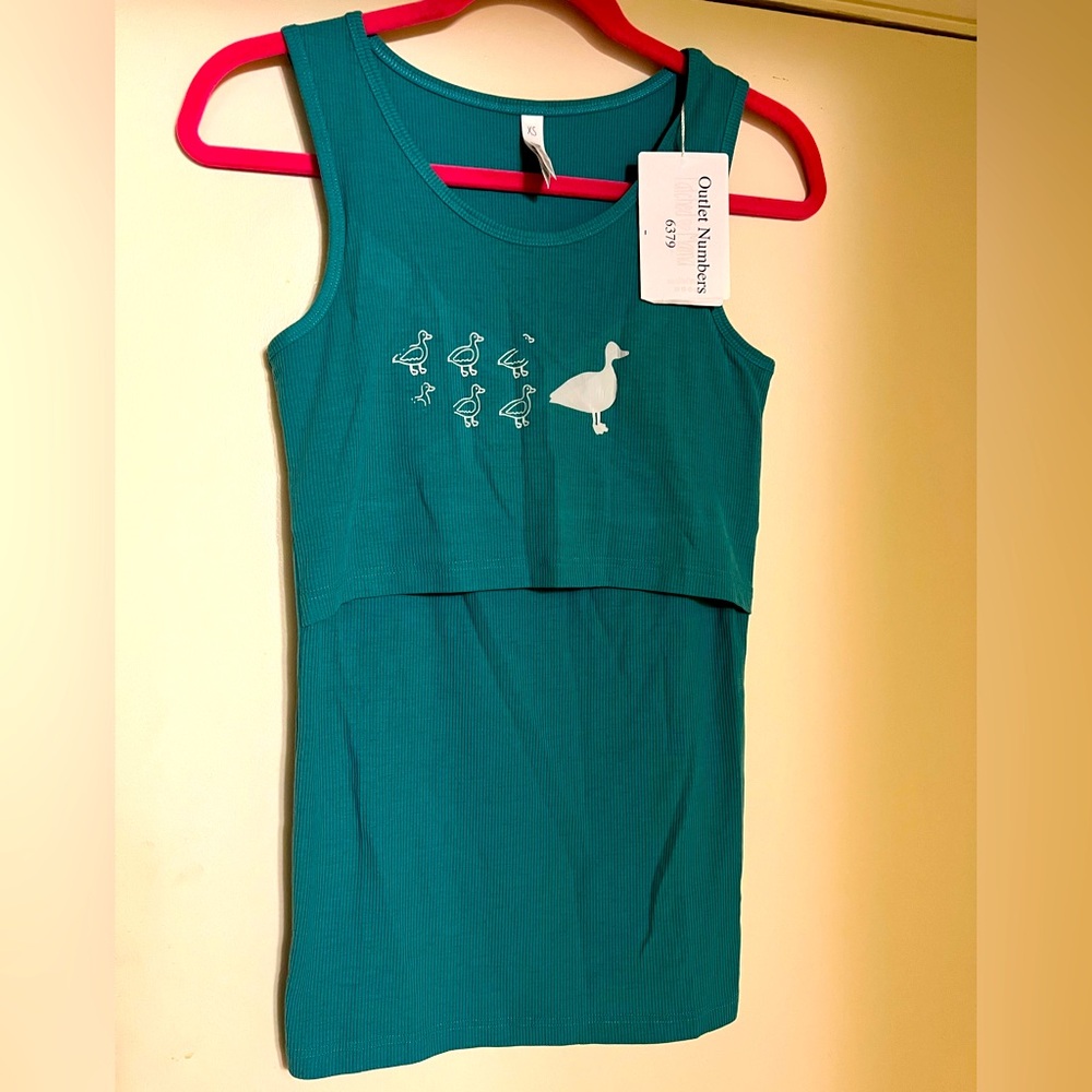 Latched Mama turquoise ribbed nursing tank with ducks